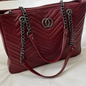 Borse in Pelle Quilted Red Satchel Red Pebble Leather Gunmetal